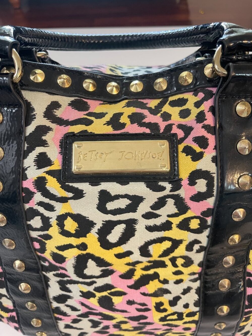 Betsey Johnson Y2K Leopard Studded Satchel Statement Bag - Picture 2 of 13